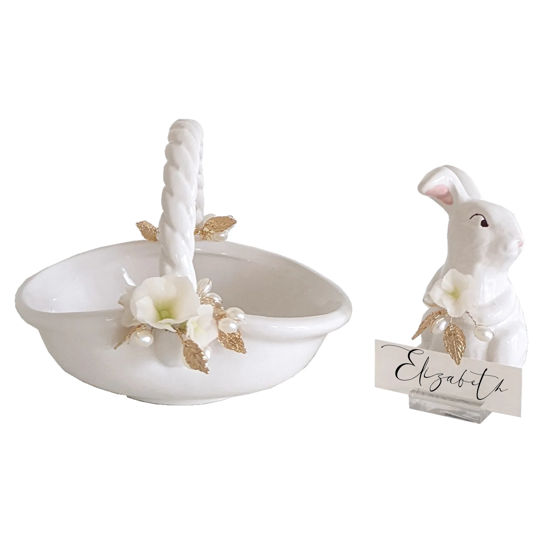 Bunny and Basket Serving Dish with Card Holder - Image 4