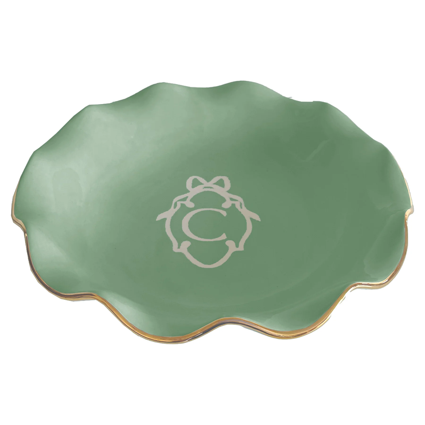 Bow Monogram Large Scalloped Bowl with 22K Gold Accent - Image 3