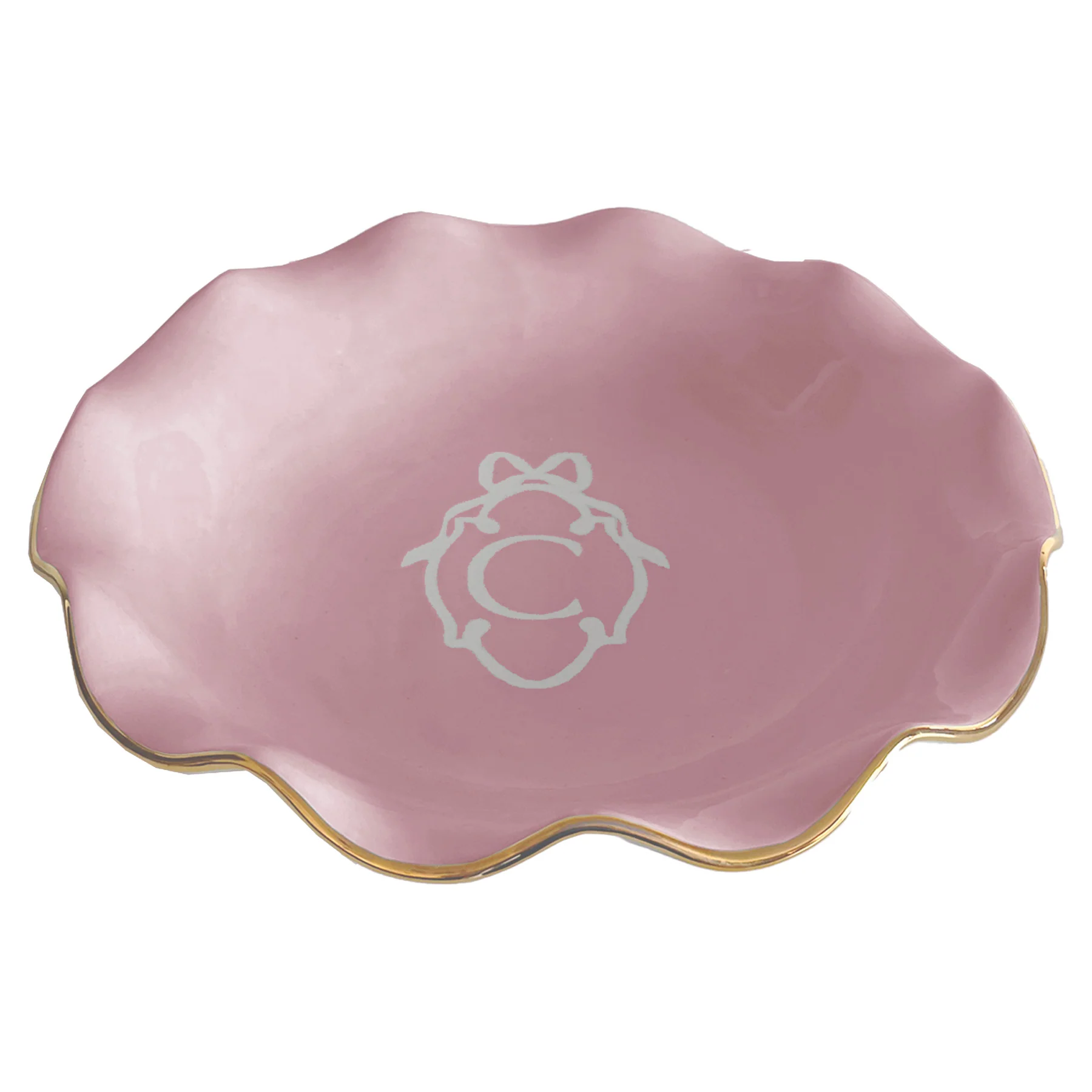 Bow Monogram Large Scalloped Bowl with 22K Gold Accent - Image 4