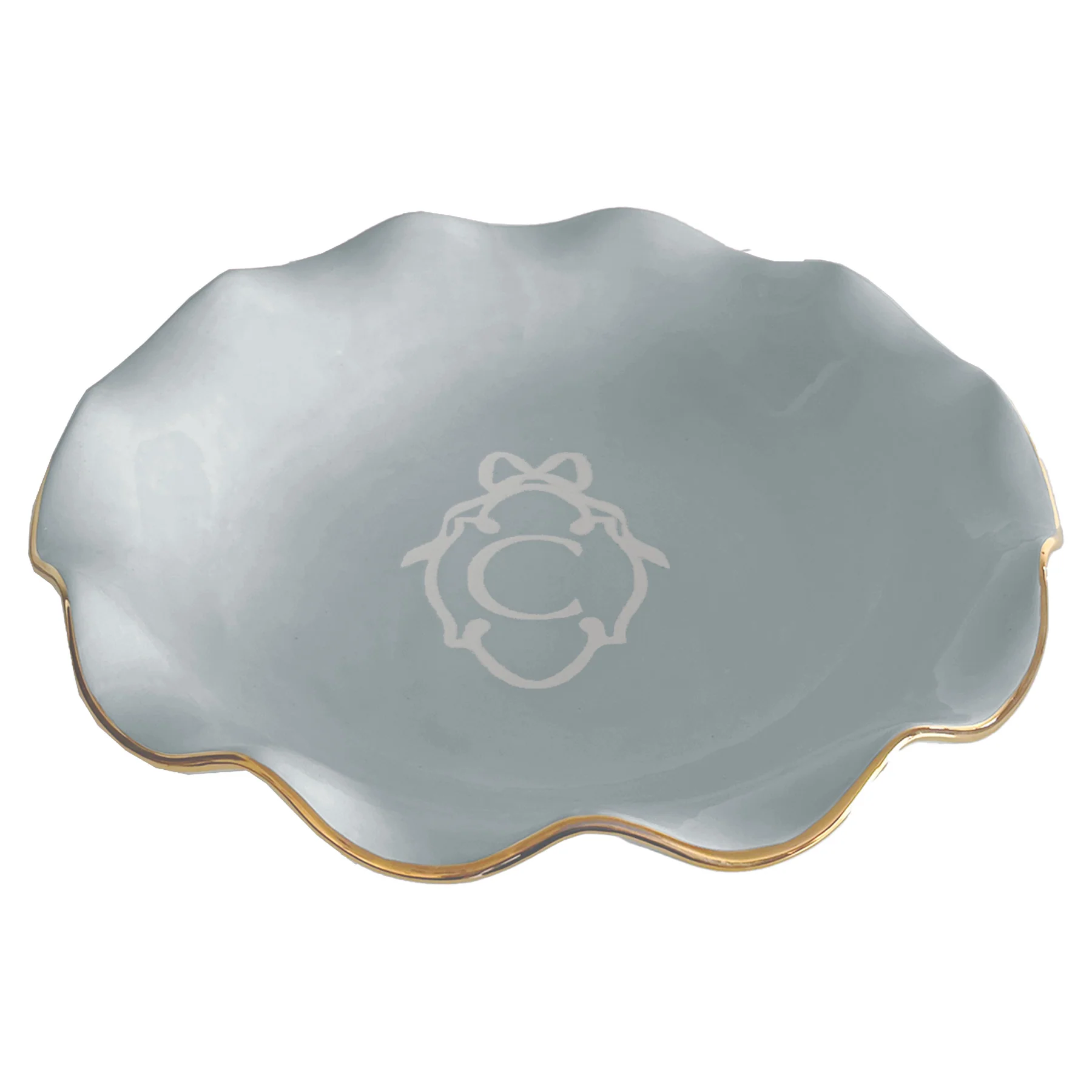 Bow Monogram Large Scalloped Bowl with 22K Gold Accent - Image 7
