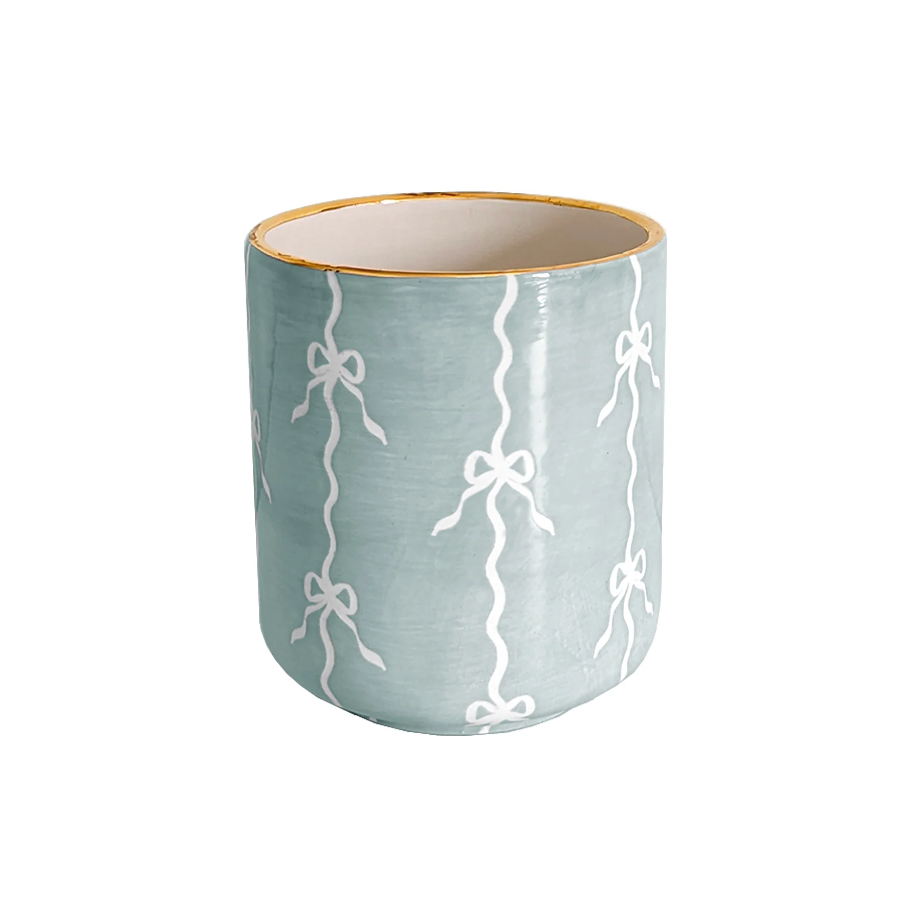 Bow Stripe Vase with 22K Gold Accent - Image 11