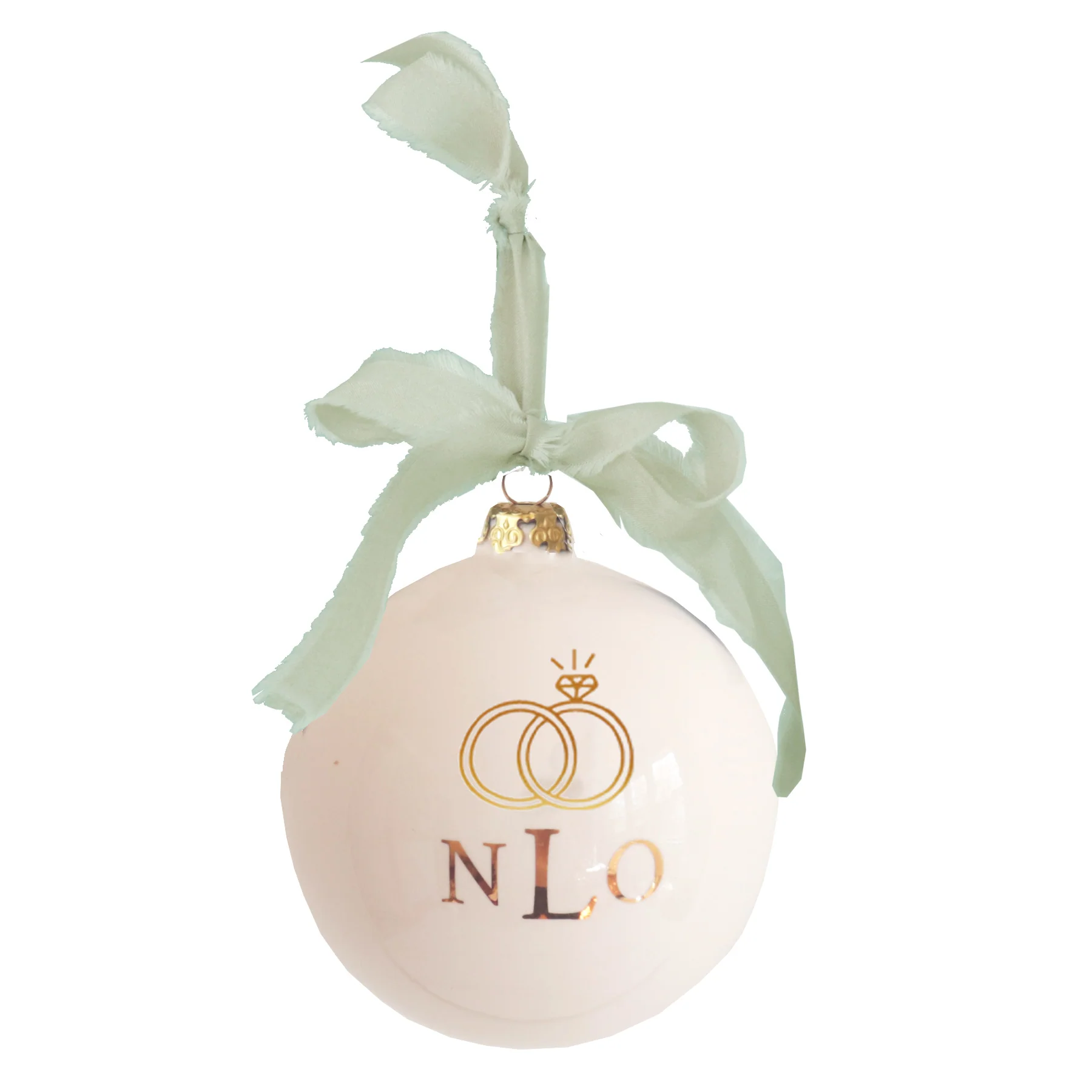 Monogrammed Keepsake Ornament- Wedding with Diamond Ring - Image 3