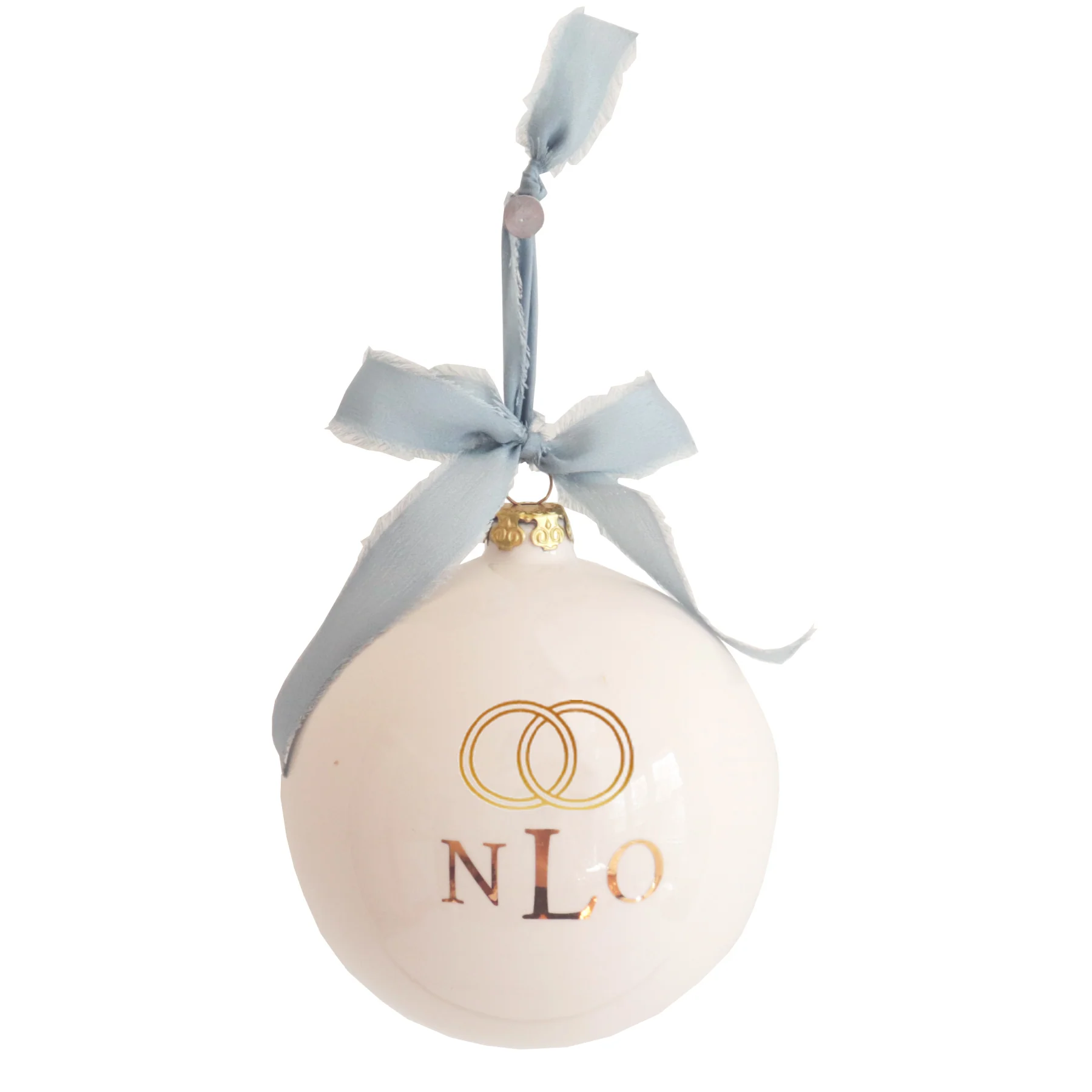 Monogrammed Keepsake Ornament- Wedding with Simple Bands - Image 3